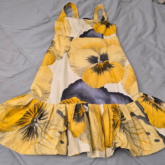 Leifsdottir Bellis Brushstroke Mini Dress Sz 6 Yellow Floral Ruffle Romanticcore - Picture 8 of 11